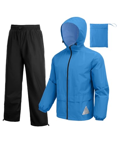 COOFANDY Mens Work Rain Suit Waterproof Lightweight Hooded Rainwear High Visibility Rain Gear