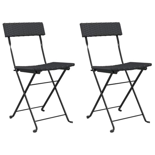 vidaXL Chaises de bistrot Pliantes 2 pcs Noir Résine tressée et Acier, mobilier de Jardin, mobilier de Patio, Chaise Pliante, mobilier d'extérieur