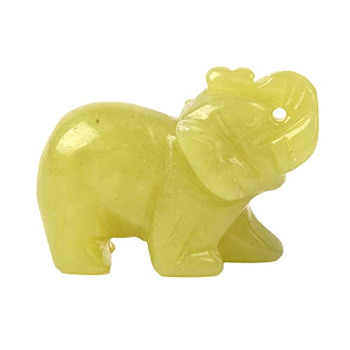 Justinstones Carved Natural Olive Quartz Gemstone Elephant Healing Guardian Statue Figurine Crafts 2 inch