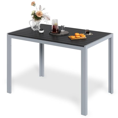 LIFERUN Gartentisch mit Aluminiumrahmen, 110x70cm WPC Balkontisch Wetterfest, Rechteckiger Terrassentisch, Esstisch Outdoor, Hitze- und Wetterbeständig, rutschfest-Silber Grau