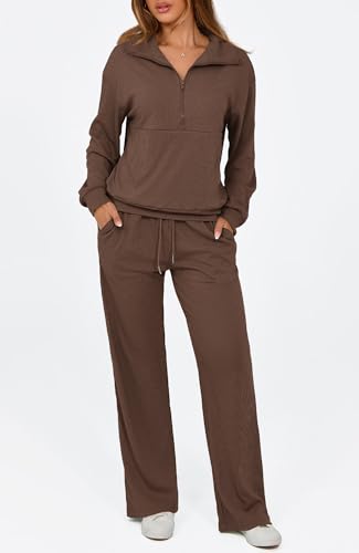 BTFBM Womens 2 Piece Sweatsuits Set Long Sleeve Half Zip Pullover Sweatshirt Wide Leg Sweatpants Fall Outfits Tracksuit3