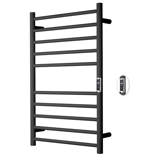 BLARALA Heated Towel Racks for Bathroom, Wall Mounted Electric Towel Warmer Racks with Timer & Temperature Control, 10 Bar Stainless Steel Towel Heater for Bathroom, Black, Plug-in by BLARALA - Used condition - US$113.62