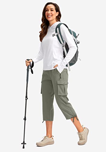 Soothfeel Calça capri feminina com 6 bolsos, leve, secagem rápida, viagem, caminhada, verão para mul