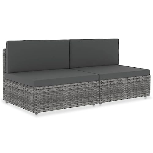 vidaXL Sofa 2-Sitzer Modular Gartenmöbel Mittelsofa Gartensofa Rattansofa Rattanmöbel Lounge Gartenset Garnitur Sitzgruppe Poly Rattan Grau