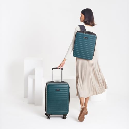 Image of Assembly Cabin Suitcase Small & Hard Shell Laptop Bag with Flat-Lay Opening, 8 Spinner Wheels, Premium Polycarbonate Hard Shell Carry On Luggage Combo for Business Travel, Green