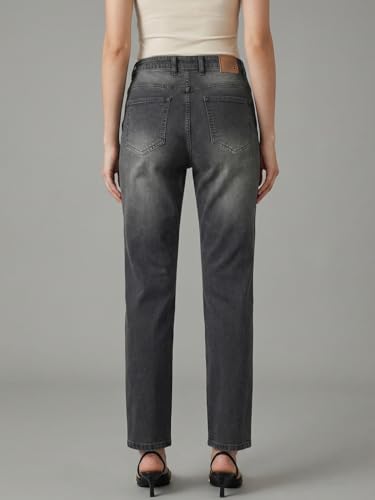 Image of Urbano Fashion Women's High Rise Straight Fit Washed Jeans Non-Stretchable