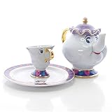 ZHSGV Cartoon Beauty and The Beast Tea Set Teapot Cup Mrs Potts Sugar Pot Bowl Chip Mug Plate Saucer Kettle Milk Coffee Creative Gift (Color : 1 Pot 1 Cup 1 Saucer)