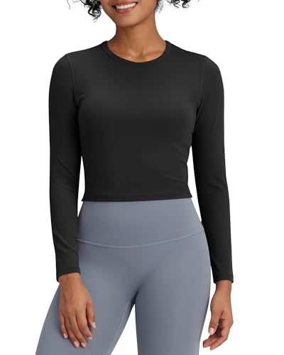 G4Free Long Sleeve Shirts For Women Slim Athletic Workout Tops Gym Yoga Wicking Base Layer High Neck Cropped Undershirt cover