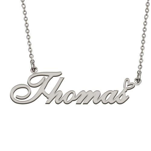 HUAN XUN Thomas Name Necklace with Heart Silver Stainless Steel Initial Pendant Gifts Custom Name Necklaces for Women