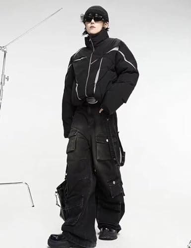 Baggy Cargo Pants for Men Women Wide Leg Jeans Y2k Hip Hop High Waisted Pants Casual Streetwear Grunge Clothes Black3