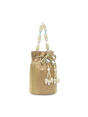 Image of Lavie Signature Women's Bisbee Pearl Handle Potli Bags | Pouches for Festive Party | Batwa Bag Bridal Purse | Gift For Women