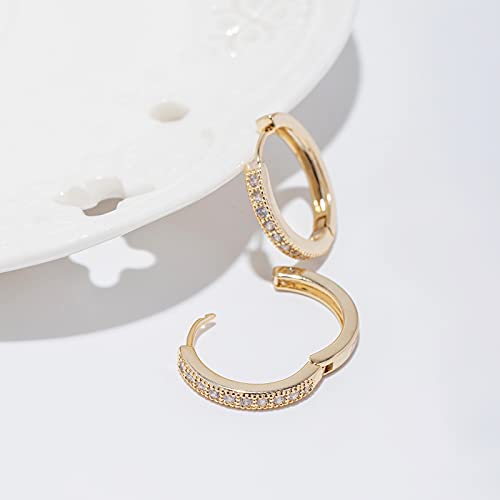 14K Gold Plated Cubic Zirconia Huggie Cuff Earrings For Women Hoop Earrings Plated Sterling 925 Silver Post Small Thick Hoop Earrings Birthday Gifts For Women Girls, Diameter 18Mm Width 15Mm (Style4-Gold Plated) #TOP4