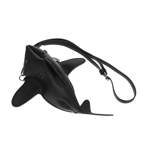 Sac bandoulière requin noir cartoon léger et résistant pour femme