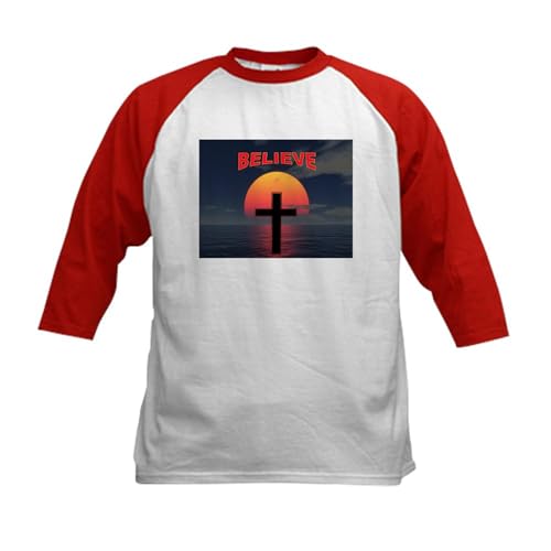 CafePress Faith Kids Baseball Jersey Kids Cotton Baseball Jersey, 3/4 Raglan Sleeve Shirt Red/White