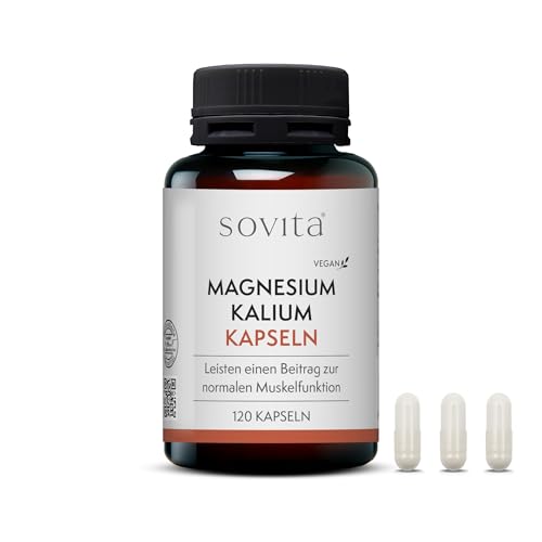 sovita Magnesium Kalium Kapseln | Essenzielle Mineralstoffe für Muskeln, Nerven & Blutdruck | Unterstützt Muskelfunktion & Nervensystem | Trägt zur Regulierung des Blutdrucks bei | Vegan | 120 Kapseln