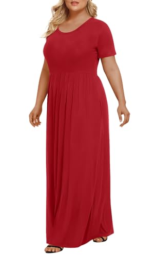 Image of LONGYUAN Women's Plus Size Maxi Dresses Summer Short Sleeve Casual Long Dress 2026 XL-6XL