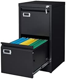 ZAOUS Metal Vertical File Storage Cabinet, 4 Drawer File Cabinet with Lock, 18" Deep Vertical Filing Cabinets for A4 Legal/Letter Size, Assembly Required (2 Drawers -Black)