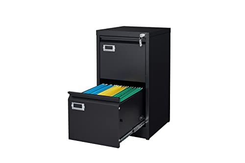 Zaous Metal Vertical File Storage Cabinet, 4 Drawer File Cabinet With Lock, 18" Deep Vertical Filing Cabinets For A4 Legal/Letter Size, Assembly Required (2 Drawers -Black) #TOP2