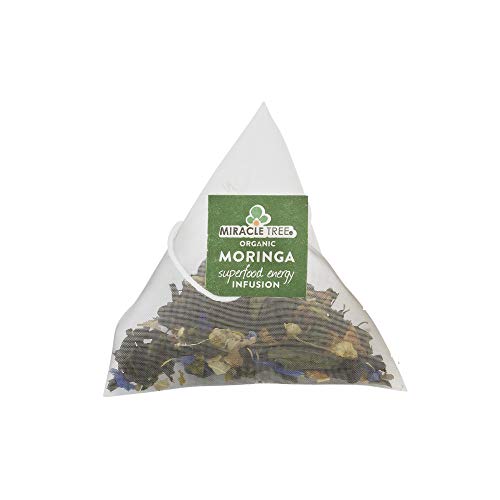 Miracle Tree's Moringa Energy Tea - Cherry Chamomile Tea | Super Caffeinated Blend | Healthy Coffee Alternative, Perfect for Focus | Organic Certified & Non-GMO | 16 Pyramid Sachets
