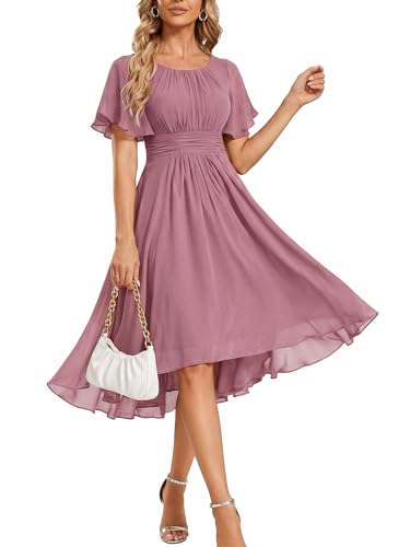 Image of Ever-Pretty Women's Chiffon Crew Neck Empire Waist Wedding Guest Dress Summer Short Sleeve Semi Formal Dresses 02053