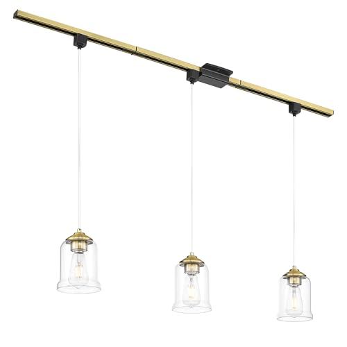 zeyu 3-Light H-Type Track Pendant Lights, Clear Glass, Gold, ZSL104TP-3 BG