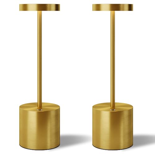 TBBGA LED Cordless Table Lamps Set of 2,5000 mAh Rechargeable Table lamp,3 Color Stepless Dimming Portable Outdoor Table Lamp,Table Light for Party/Restaurant/Cafe/Patio.(Gold) by TBBGA - Used condition - US$45.04