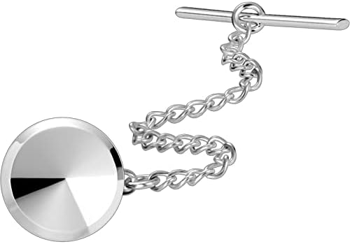 AMITER Mens Shinny Tie Tack silver Tie Pin with Chain in gift box - Best Gifts for Wedding Birthday Anniversary Party