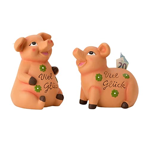 Sparschweine 2 Stück Viel Glück Kleeblatt Glücksbringer Sparbüchse Ferkel Spardose Sparschwein