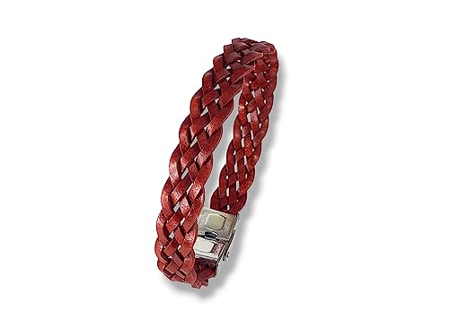 LuZ ITALY Pulsera para hombre en cuero trenzado   Rojo Bordeaux   Varias tallas