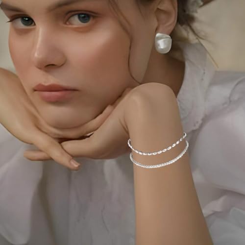 Dainty Sterling Silver Chain Bracelets for Women Stackable Trendy Adjustable Cute Jewelry for Women Waterproof，Gift4