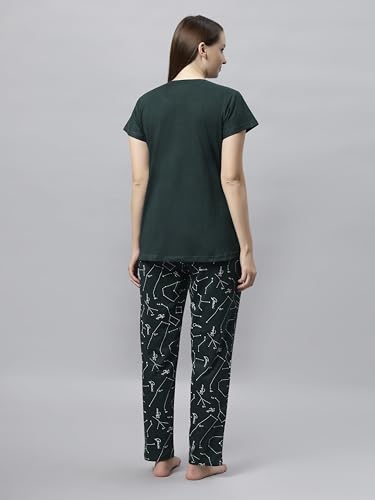 Image of DZZO Women's Cotton Printed Night Suit Set of T-Shirt & Pyjama, Night wear Dress, Relaxed wear for Women /Girls