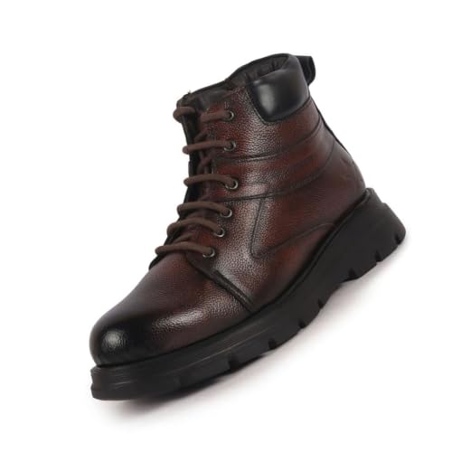 Image of FAUSTO Men Genuine Leather Lace Up Ankle Boots | High Ankle Shoes | Featherlite Memory Cushion Boots | Casual and Work Wear