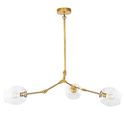 Suspension Globe 8 lumières Spoutnik E26 en verre soufflé et métal bleu doré