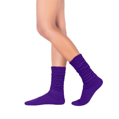 Image of Violet Mist women slouch socks thick colored knee high scrunch socks long stacked sock boot 80s 90s Novetly