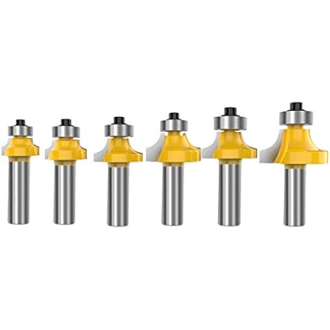 1/2 Inch Shank Round-Over Router Bits Corner Rounding Edge-Forming Roundover Beading Router Bit Set - 1/8" 1/4" 3/16" 7/16" 3/8" 1/2" Radius 6 Pcs by ROOCBIT Cover