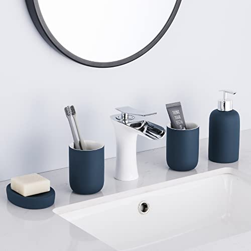Hoomtaook Bathroom Accessories Set 4 Pieces,Vanity Countertop Ceramic Accessory Set For Bathroom Decor With Lotion Dispenser Soap Pump, 2 Tumbler And Soap Dish(Blue) #TOP5