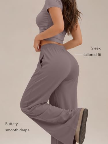 Image of Trendy Queen 2 Piece Matching Summer Lounge Set Womens Side Ruching Top Wide Leg Pants Sets with Pockets