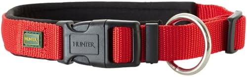 HUNTER Neopren Vario Plus Hundehalsung | strapazierfähiges Nylon, Neoprenpolsterung, stufenlos verstellbar, mit Zugentlastung, Farbe: Rot/Schwarz, Größe: M/2,0