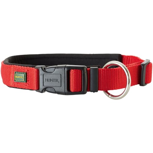HUNTER NEOPREN VARIO PLUS Halsung, Hundehalsband, Nylon, mit Neopren gepolstert, 60/2,5 (L-XL), rot/schwarz