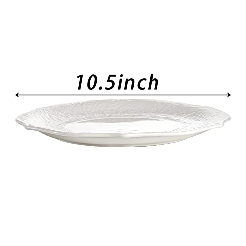 Soujoy Set Of 6 Porcelain Dinner Plate, 10.5'' White Dinner Dish, Embossed Printing Dinnerware Plate For Dinner, Restaurant, Family Party And Kitchen, Microwave, Oven, Dishwasher Safe #TOP1