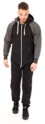 Adult Onesie Pajamas for Men Plain One-Piece Hooded Jumpsuits Unisex Non Footed PJs Mens Onesies Playsuit