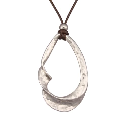 joymiao Leather Necklace with Large Silver Teardrop Pendant Long Necklace
