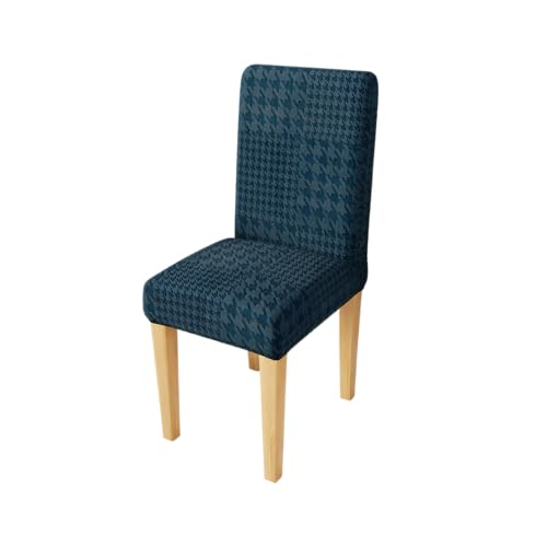 Image of Lukzer Elastic Dining Chair Cover - 1PC Pastel Marine Blue Square Knit | Textured High Stretch Jacquard Seat Cover | Removable Washable Short Dining Chair Cover Protector Seat Slipcover | (CC-180-01)