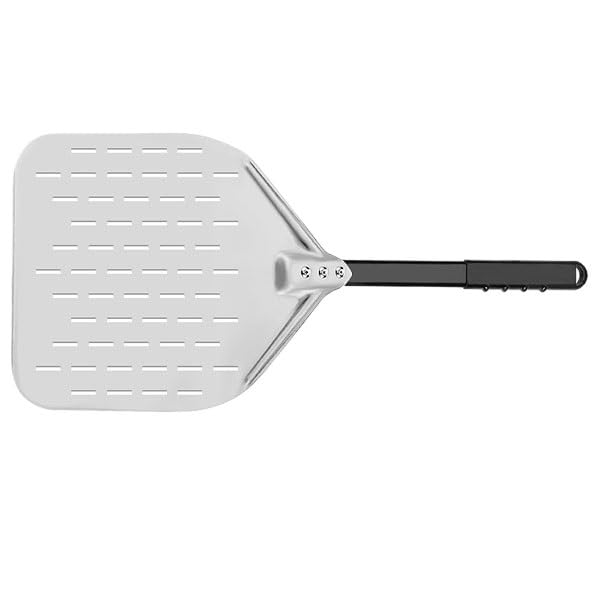Pala Pizza Pala for pizza perforada de 12 pulgadas, aluminio anodizado duro, con mango, for dar vuelta a la(4pcs Silver Set)