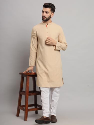 Image of LATEST CHIKAN Men's Cotton Regular Striped Knee Lenght Kurta Full Sleeves - Casual Ethnic Wear
