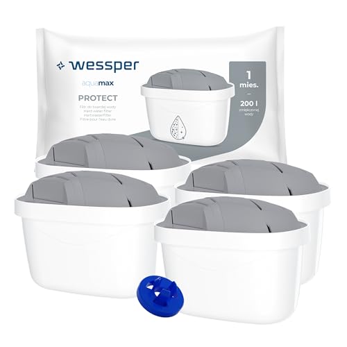 Wessper Wasserfilter für Hartes Wasser 4 Stück | Ersatz für Dafi Unimax Aquaphor A5 BRITA Maxtra+ PHILIPS AWP212/10 Wasserfilter-Kanne | Wasserfilterkartuschen Reduziert Chlor Kalk | Reineres Wasser