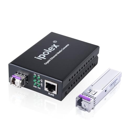 Image of ipolex A Pair of Bidi Gigabit Single-Mode LC Fiber to Ethernet Media Converter, with BiDi SFP LX Module, 1310nm /1550nm, SMF, up to 20-KM, 1.25G Fiber Media Converter,1000Base-LX to 10 /100 /1000Base-TX