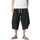 [ヴィンモリ] メンズ サルエルパンツ ミディアムパンツ 半パンツ 袴パンツ 7分丈 クロップドパンツ ズボン ショートパンツ ゆったり ワイドパンツ 夏 無地 調整紐 大きいサイズ