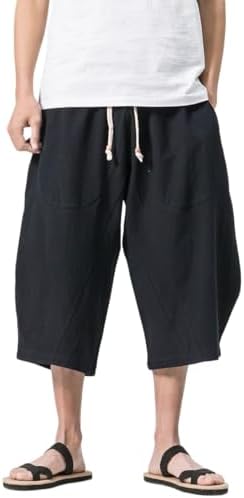 （17:30時点） [ヴィンモリ] メンズ サルエルパンツ ミディアムパンツ 半パンツ 袴パンツ 7分丈 クロップドパンツ ズボン ショートパンツ ゆったり ワイドパンツ 夏 無地 調整紐 大きいサイズ