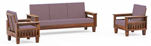 Image of Swangia Art Solid Sheesham Wood Sofa Set 5 Seater For Living Room | Wooden 5-Person Sofa Set For Home Office | 3+1+1 Sofa Sets For Living Room | Five Seater Sofa With Storage | Rosewood, Natural Brown